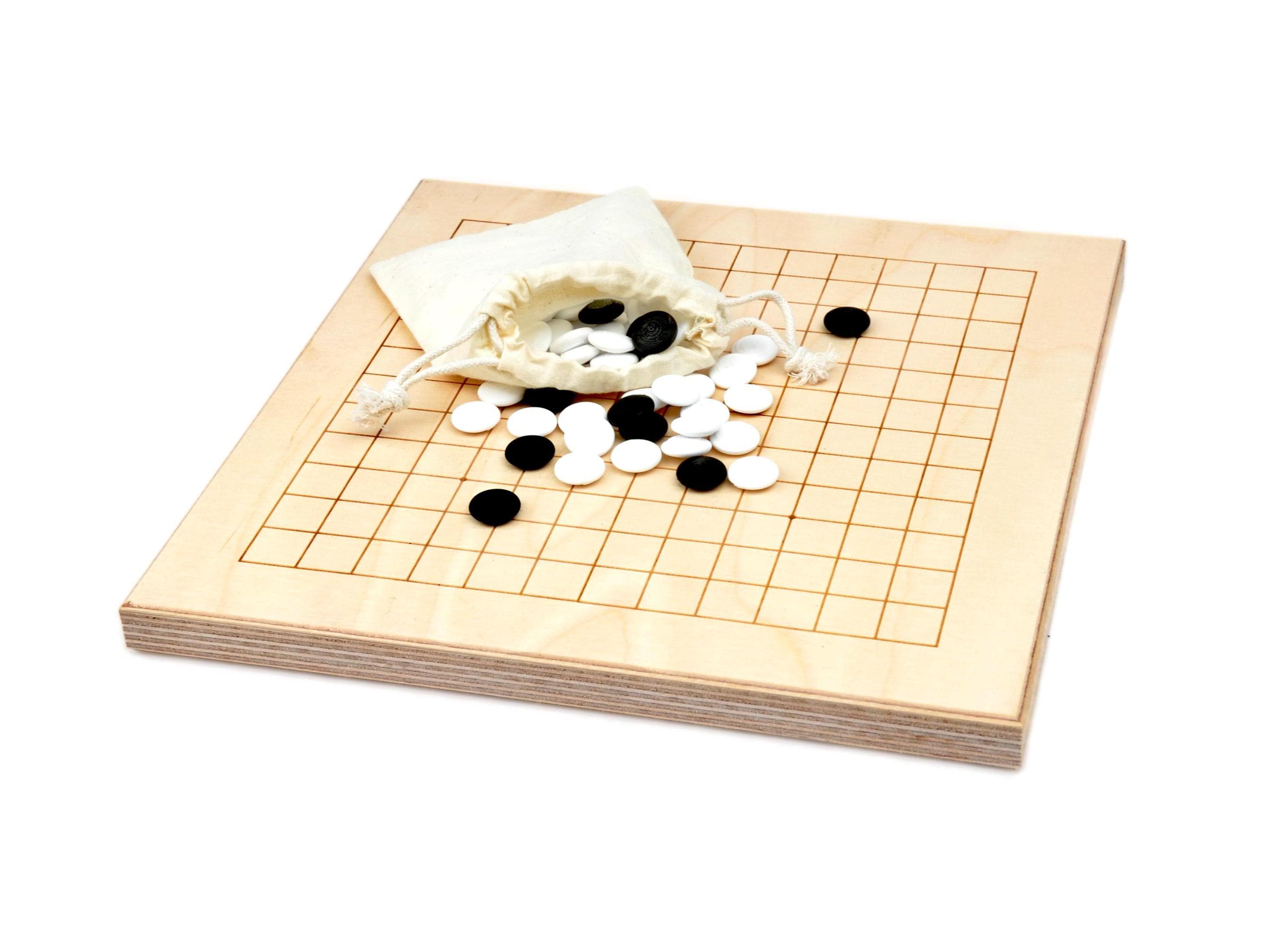 Go Spiel Holz Wendebrett: 2-in-1 Baduk Set aus hellem Holz (9x9 & 13x13) mit Linsensteinen und Jutebeutel.